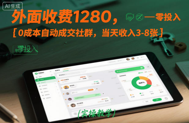 外面收费1280，0成本自动成交社群，当天收入3-8张【实操教学】_菜菜笔记