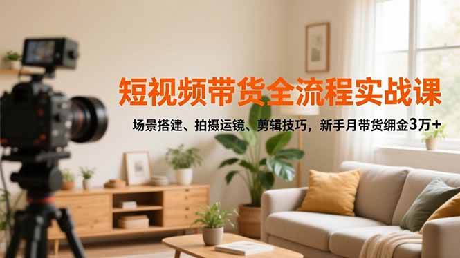 （16680期）短视频带货全流程实战课，场景搭建、拍摄运镜、剪辑技巧，新手月带货佣金3万+_菜菜笔记