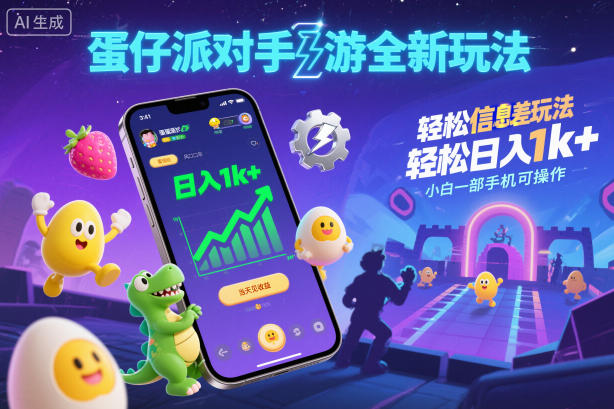 蛋仔派对手游全新玩法，轻松日入1k+，风口信息差玩法，当天见收益，小白一部手机可操作_菜菜笔记