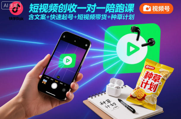 短视频创收一对一陪跑课，含文案+快速起号+短视频带货+种草计划_菜菜笔记