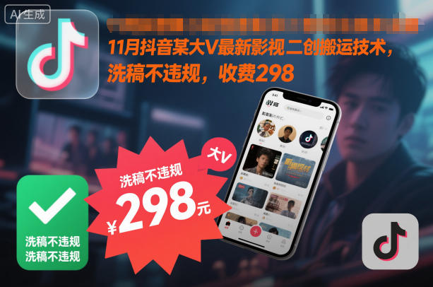 11月抖音某大V最新影视二创搬运技术，洗稿不违规，收费298_菜菜笔记