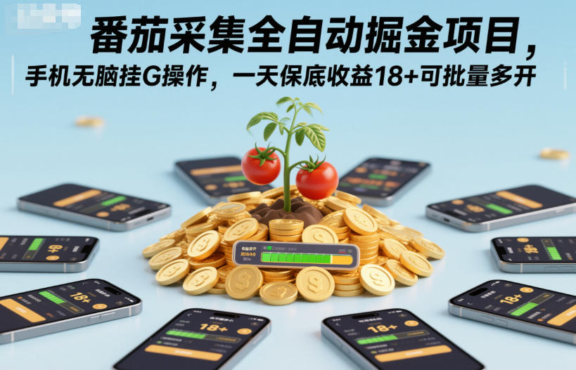 番茄采集全自动掘金项目，手机无脑挂G操作，一天保底收益18+可批量多开【揭秘】_菜菜笔记