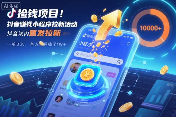 捡钱项目！抖音賺钱小程序拉新活动，抖音端内宣发拉新，一单3米，有人半个月搞了1W+_菜菜笔记