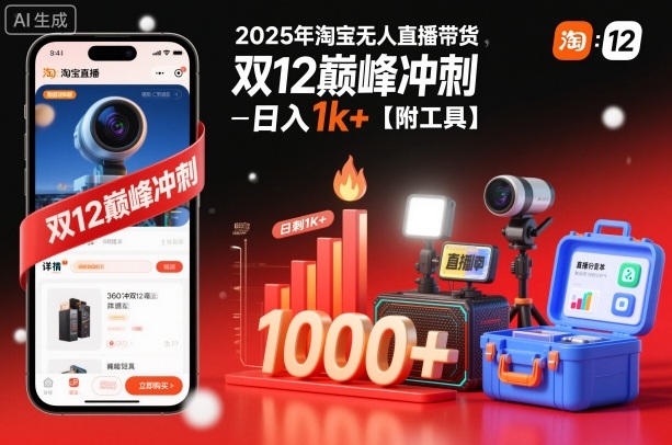 2025年淘宝无人直播带货，冲刺双12，日入1k+【附工具】【揭秘】_菜菜笔记