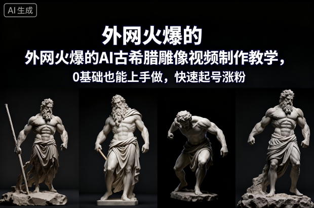 外网火爆的AI古希腊雕像视频制作教学，0基础也能上手做，快速起号涨粉_菜菜笔记