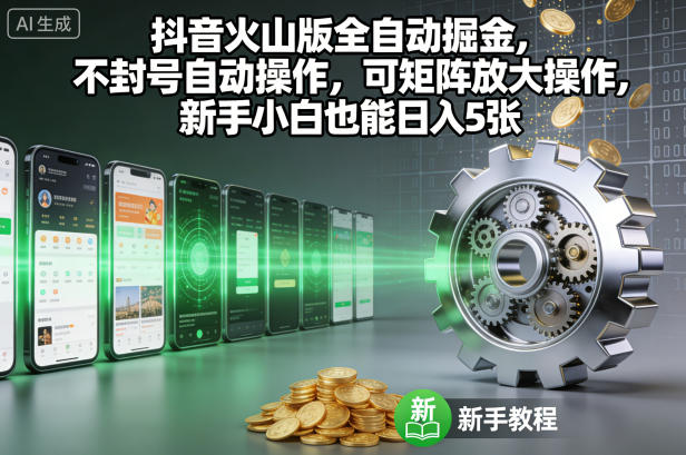 抖音火山版全自动掘金，不封号自动操作，可矩阵放大操作，新手小白也能日入5张【揭秘】_菜菜笔记