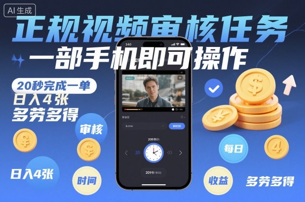 正规视频审核任务，一部手机即可操作，20秒完成一单，日入4张，多劳多得【揭秘】_菜菜笔记