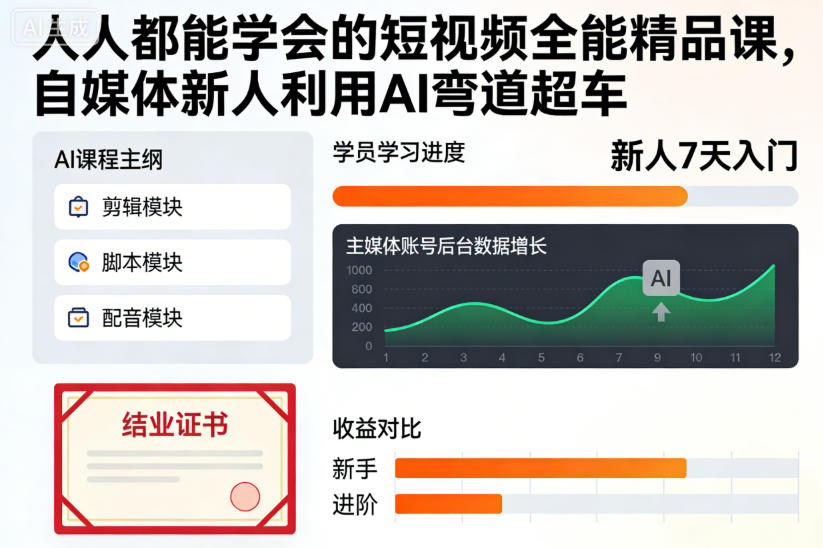 人人都能学会的短视频全能精品课，自媒体新人利用AI弯道超车_菜菜笔记