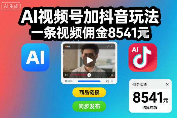 AI视频号加抖音玩法，一条视频佣金8541米_菜菜笔记