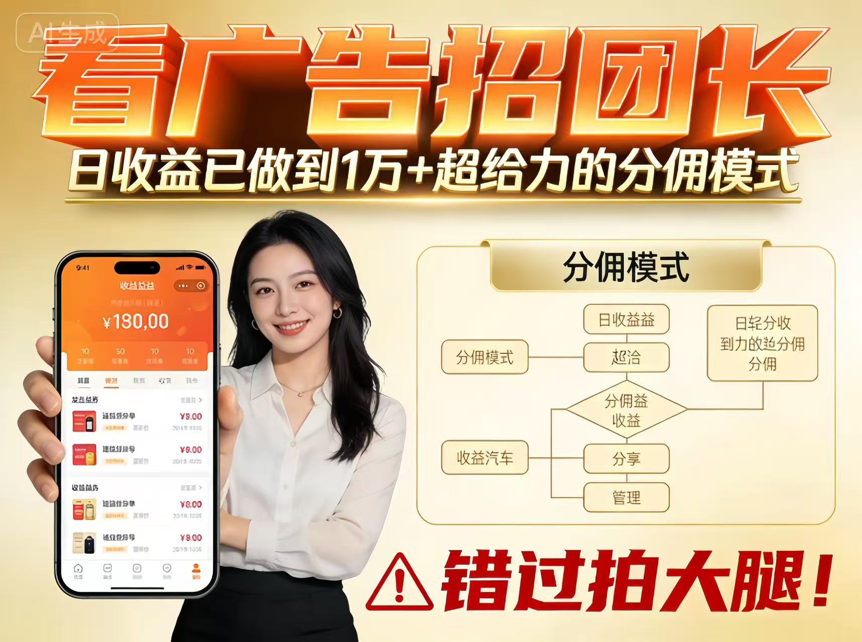 看广告招团长，团队收益已做到日入1万，分佣模式超给力，错过拍大腿_菜菜笔记