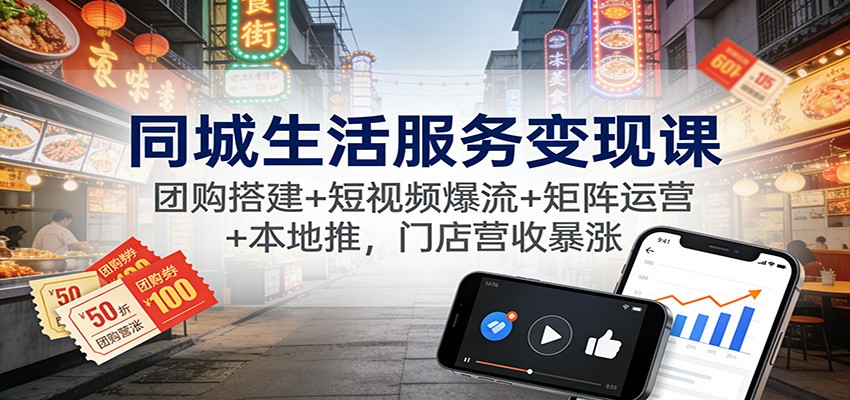 同城生活服务变现课：团购搭建+短视频爆流+矩阵运营+本地推，门店营收暴涨_菜菜笔记