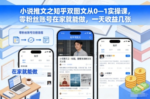 小说推文之知乎双图文从0—1实操课，零粉丝账号在家就能做，一天收益几张_菜菜笔记