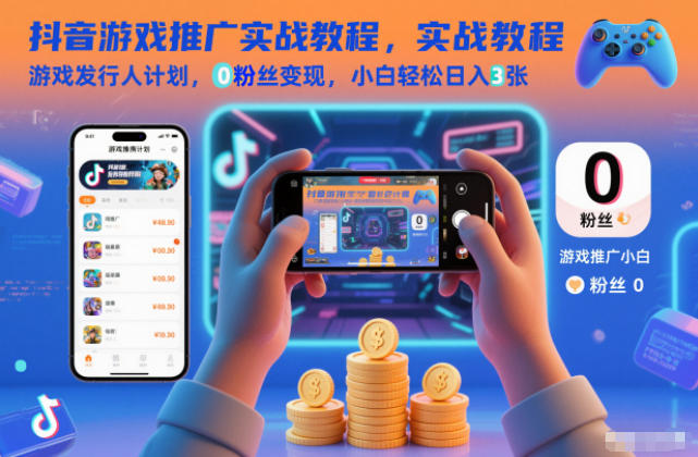 抖音游戏推广实战教程，游戏发行人计划，0粉丝变现，小白轻松日入3张_菜菜笔记