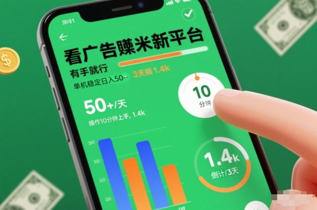 看广告賺米新平台，有手就行，单机稳定日入50+，操作10分钟上手，3天搞了1.4k【揭秘】_菜菜笔记