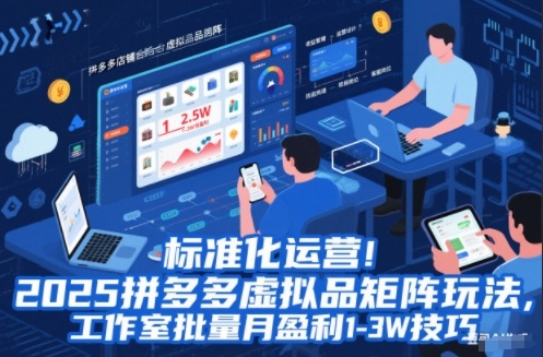 标准化运营！2025拼多多虚拟品矩阵玩法，工作室批量月盈利1-3W技巧【揭秘】_菜菜笔记