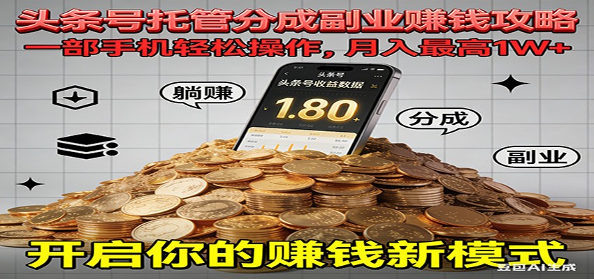 全程托管今日头条，一部手机就可以开干，最高躺赚1W+_菜菜笔记