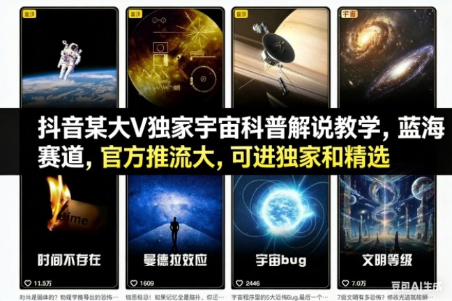 抖音某大V独家宇宙科普解说教学，蓝海赛道，官方推流大，可进独家和精选_菜菜笔记