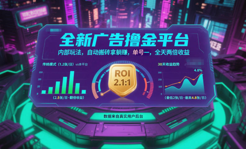 全新广告撸金平台，内部玩法，自动搬砖拿躺賺，单号一天保底2张+，全天两倍收益【揭秘】_菜菜笔记