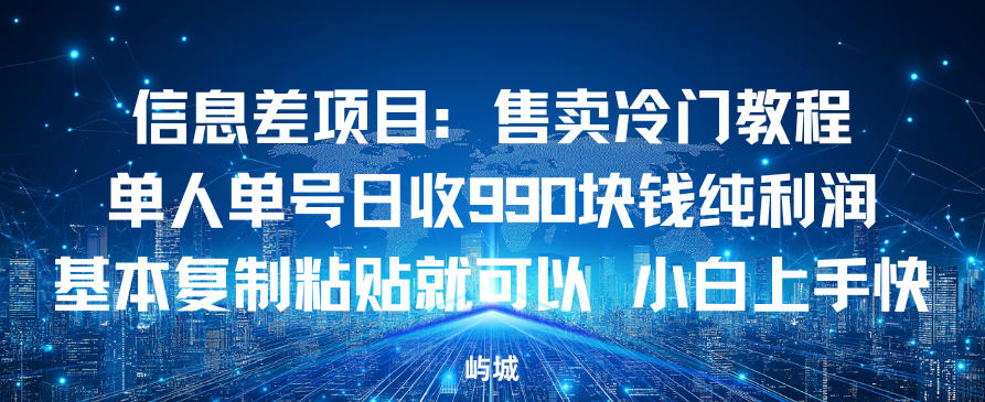 信息差项目：售卖冷门教程，单人单号日收9张纯利润，基本复制粘贴就可以，小白上手快_菜菜笔记