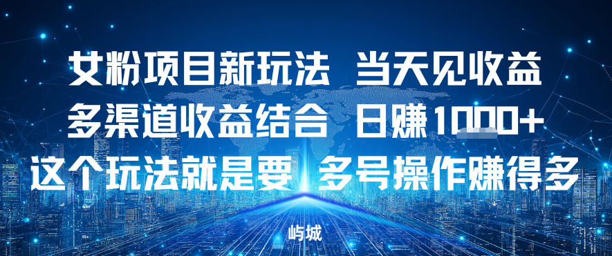 女粉项目新玩法当天见收益多渠道收益结合，日入多张，这个玩法就是要，多号操作賺得多_菜菜笔记