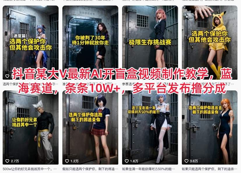 抖音某大V最新AI开盲盒视频制作教学，蓝海赛道，条条10W+，多平台发布撸分成_菜菜笔记