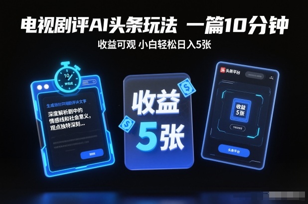 电视剧评AI头条玩法，一篇10分钟，收益可观，小白轻松日入5张+【独家】_菜菜笔记