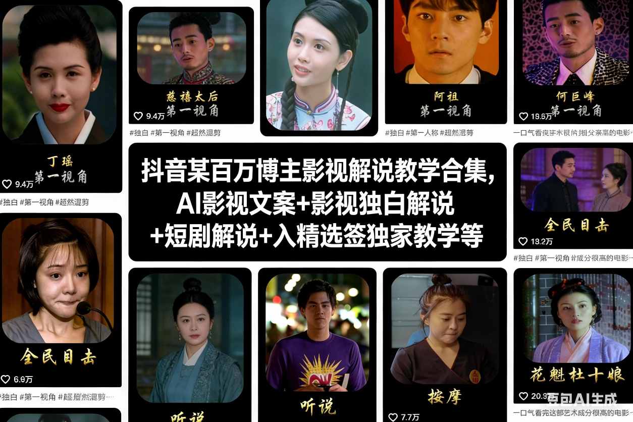 抖音某百万博主影视解说教学合集，AI影视文案+影视独白解说+短剧解说+入精选签独家教学等_菜菜笔记