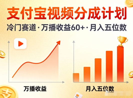 支付宝视频分成计划，做冷门赛道，万播收益60+，月入五位数！_菜菜笔记