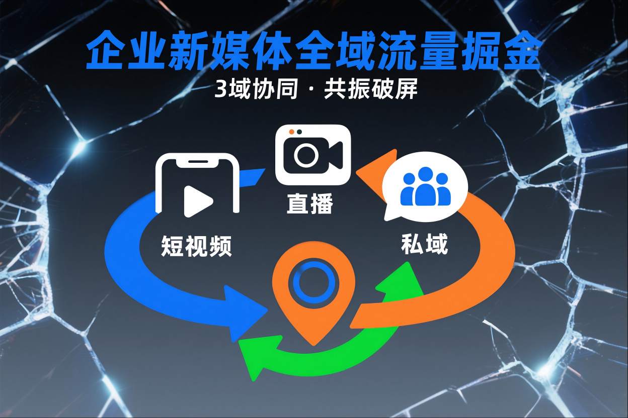 短视频全域商业模式，企业新媒体全域流量掘金，3域协同，共振破屏，短视频-直播-私域-地域_菜菜笔记