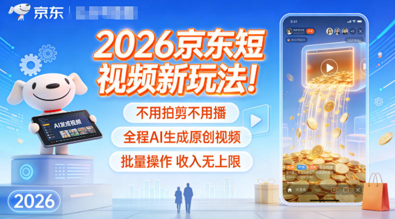 2026京东短视频新玩法！不用拍剪不用播，全程AI生成原创视频，批量操作收入无上限_菜菜笔记