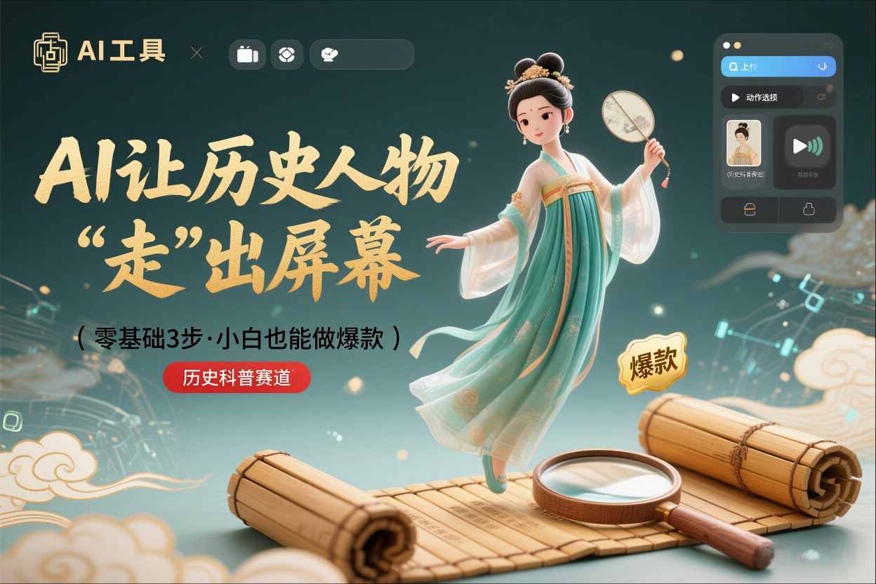 零基础3步搞定：让历史人物“走”出屏幕的AI教程，小白也能做出爆款(历史科普赛道)_菜菜笔记