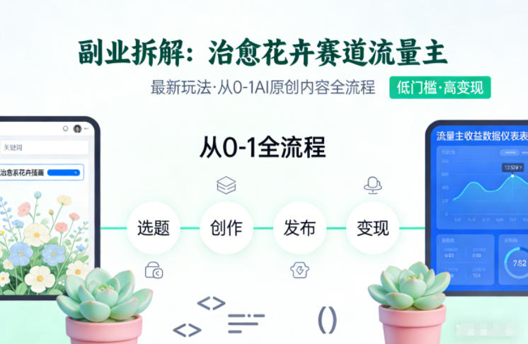 副业拆解：治愈花卉赛道流量主最新玩法，从0-1AI原创内容全流程_菜菜笔记