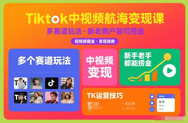 Tiktok中视频航海变现课，多个赛道玩法，新手老手都能在TK中视频捞金_菜菜笔记