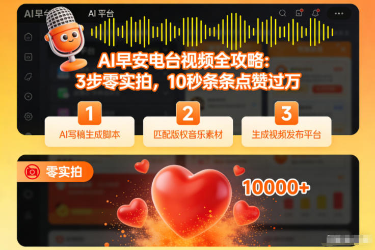 AI早安电台视频全攻略：3步零实拍，10秒条条点赞过万_菜菜笔记