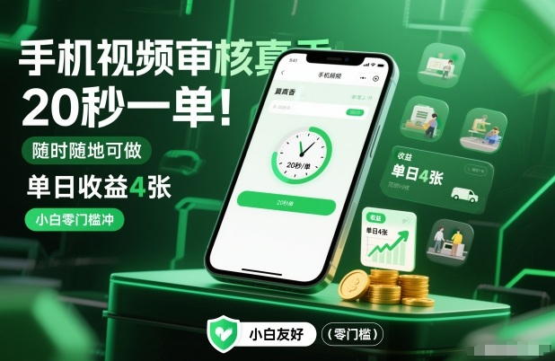 手机视频审核真香！20秒一单，随时随地可做，单日收益4张，小白零门槛冲【揭秘】_菜菜笔记