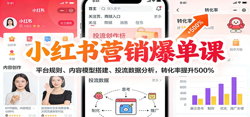小红书营销爆单课：平台规则、内容模型搭建、投流数据分析，转化率提升500%_菜菜笔记