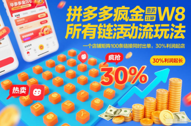 拼多多疯狂活动流玩法，所有链接全部打标，一个店铺矩阵100条链接同时出单，30%利润起店_菜菜笔记