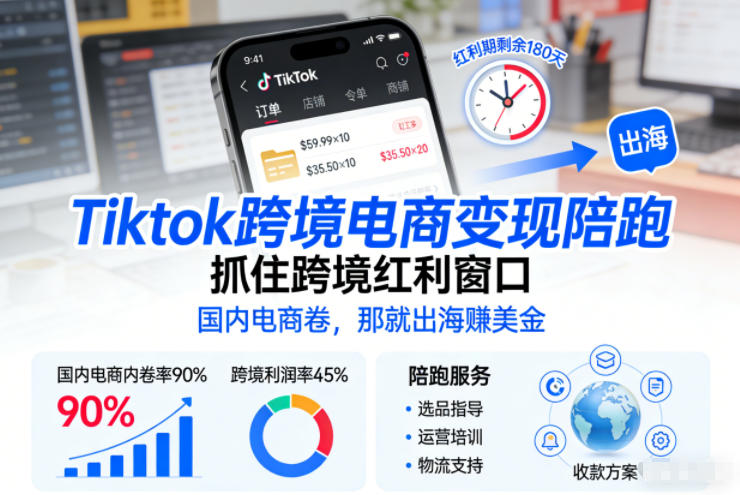 Tiktok跨境电商变现陪跑，抓住跨境红利窗口，国内电商卷，那就出海賺美金_菜菜笔记