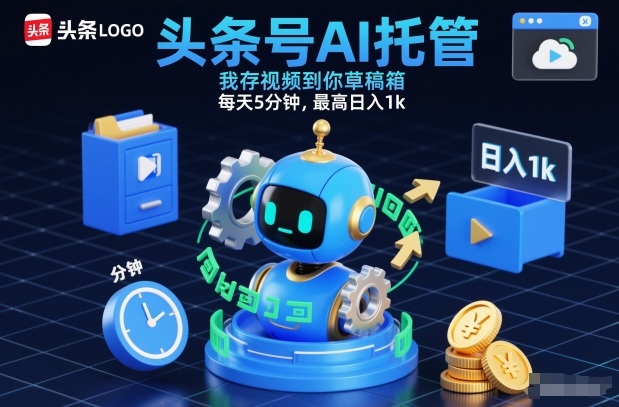 头条号AI托管，我存视频到你草稿箱，每天5分钟，最高日入1k【揭秘】_菜菜笔记