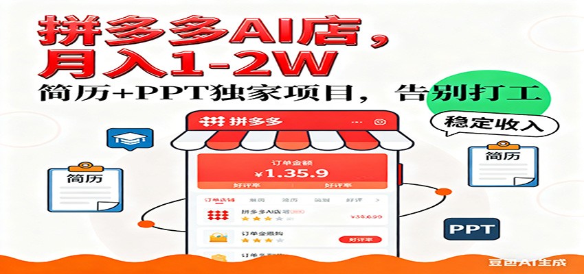 【独家】拼多多虚拟店，AI简历+PPT，单店月稳定1-2W，未来AI服务风口项目！_菜菜笔记