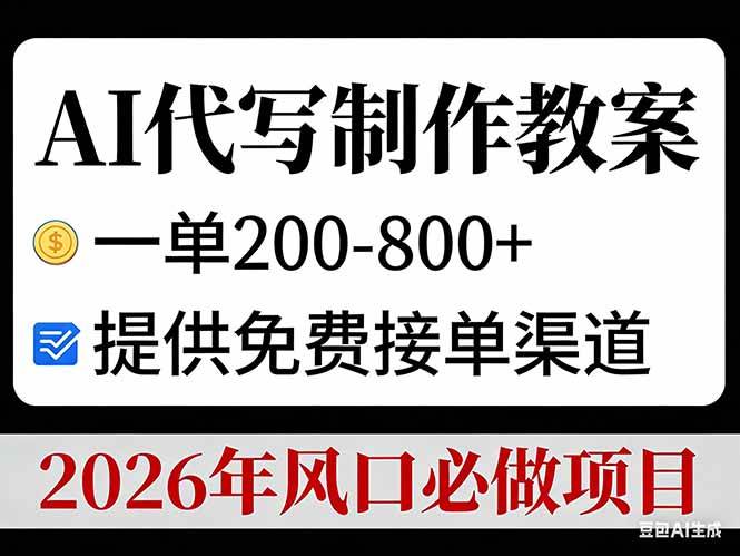 （17096期）AI代写制作教案，一单200-800+，提供免费接单渠道，2026年风口必做项目_菜菜笔记