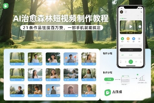 AI治愈森林短视频制作教程，21条作品狂揽百万赞，一部手机就能搞定_菜菜笔记
