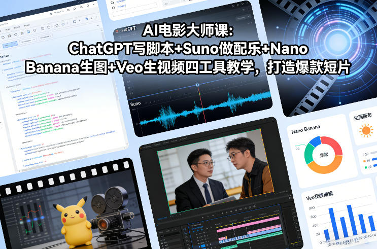 AI电影大师课：ChatGPT写脚本+Suno做配乐+Nano Banana生图+Veo生视频，打造爆款短片_菜菜笔记