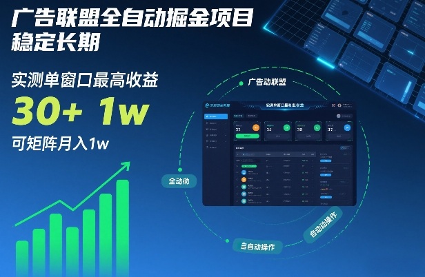 广告联盟全自动掘金项目，稳定长期，实测单窗口最高收益30+，可矩阵月入1w+【揭秘】_菜菜笔记