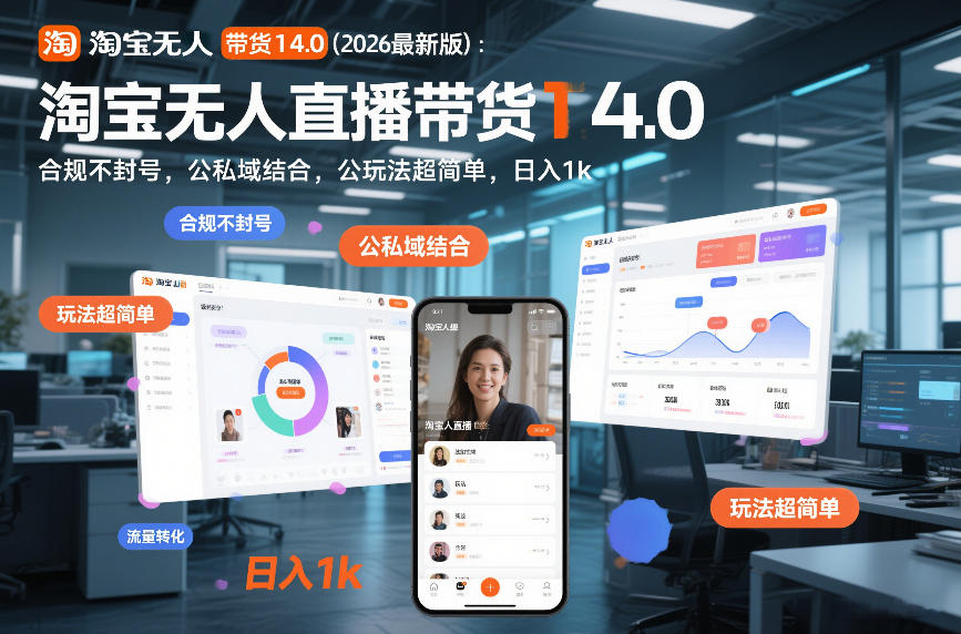 淘宝无人直播带货14.0（2026最新版）：合规不封号，公私域结合，玩法超简单，日入1k+【揭秘】_菜菜笔记