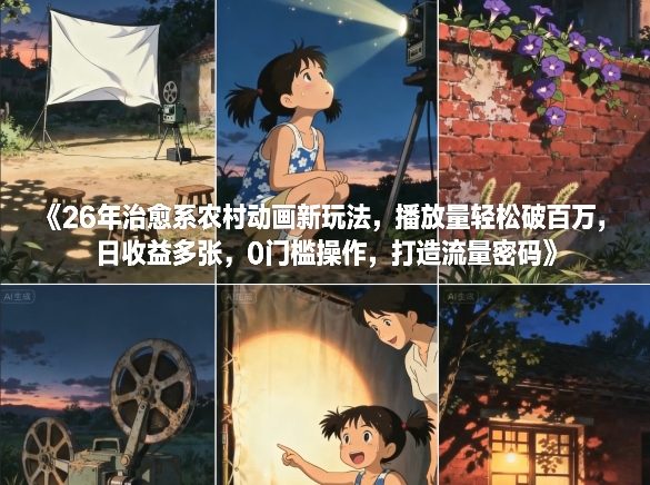 26年治愈系农村动画新玩法，播放量轻松破百万，日收益多张，0门槛操作，打造流量密码_菜菜笔记
