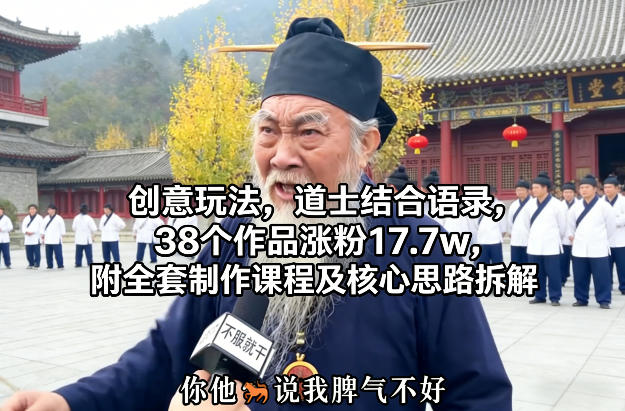 创意玩法，道士结合语录，38个作品涨粉17.7w，附全套制作课程及核心思路拆解_菜菜笔记