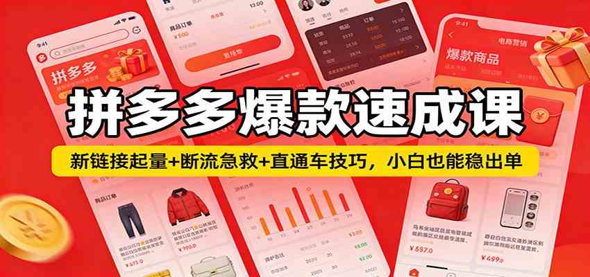 拼多多爆款速成课：新链接起量+断流急救+直通车技巧，小白也能稳出单_菜菜笔记