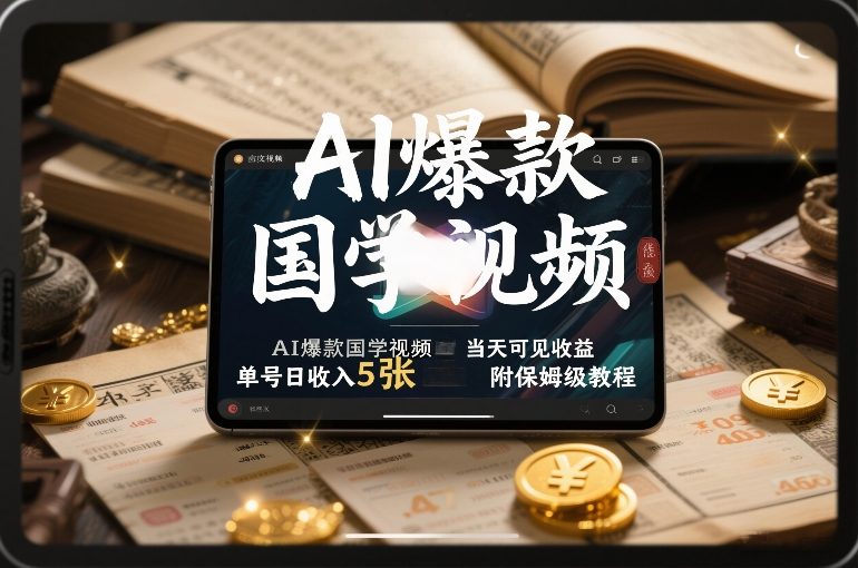 AI爆款国学视频，独家起号方法，小白直接上手，当天可见收益，单号日收入5张+附保姆级教程_菜菜笔记