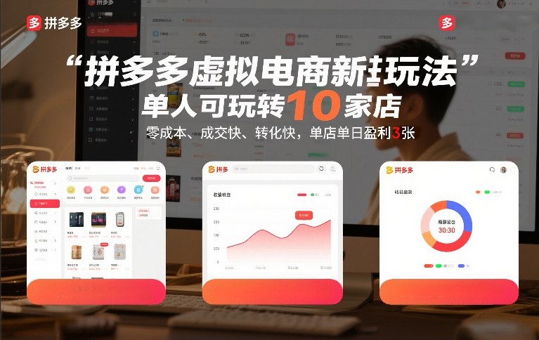 拼多多虚拟电商新玩法，单人可玩转10家店，零成本、成交快、转化快，单店单日盈利3张【揭秘】_菜菜笔记